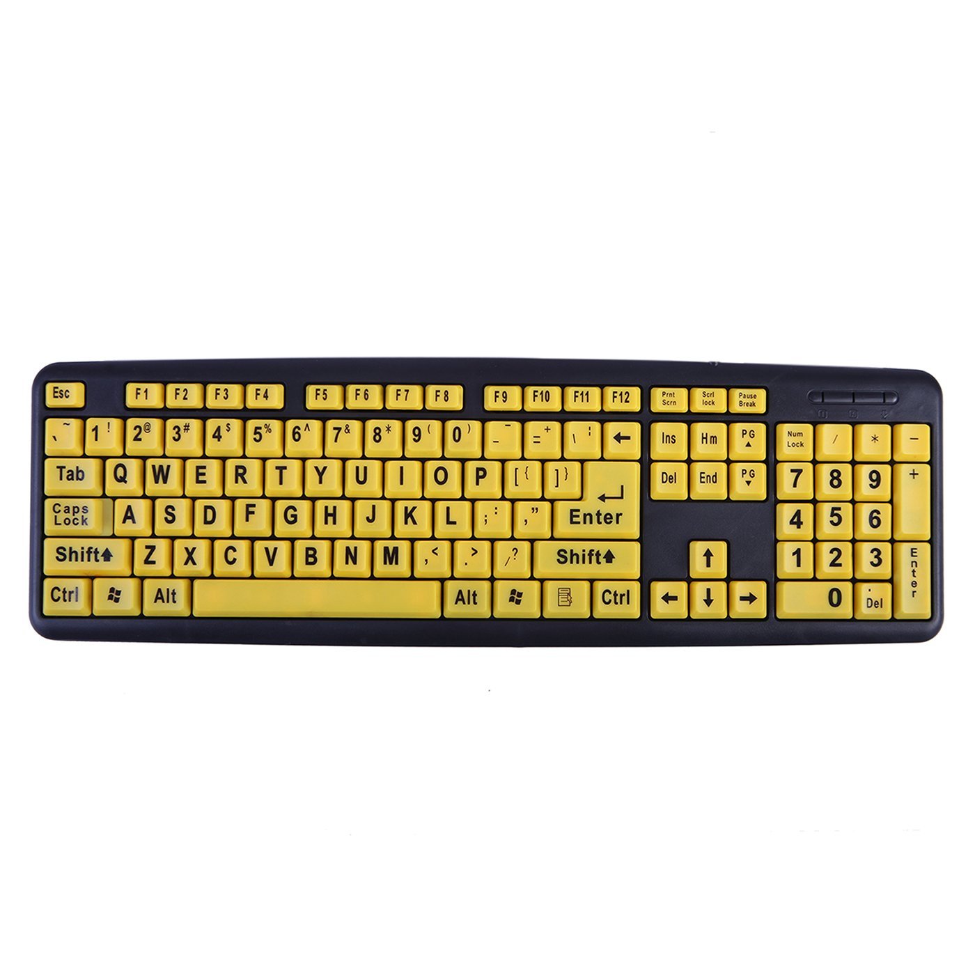 HDE Large Print Computer Keyboard Wired USB High Contrast Yellow with