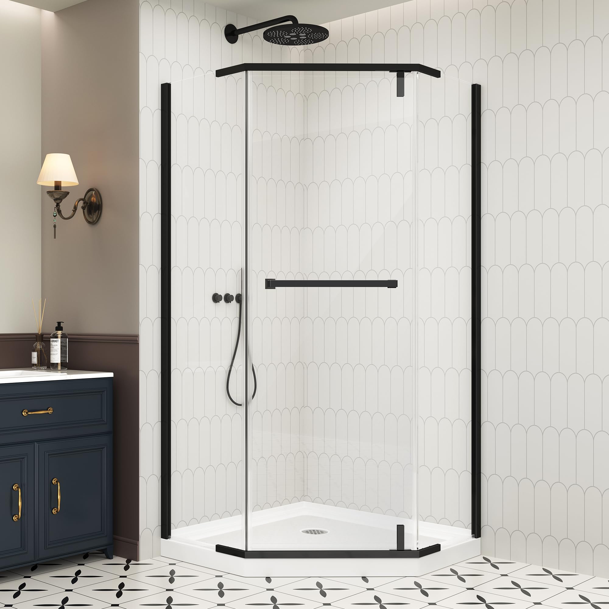 Photo 1 of EASYWORC Neo-Angle Frameless Shower Door, 36" D x 36" W x 72" H Corner Shower Enclosure, 1/4" ANSI Tempered Glass with Explosion-Proof Film Nano Coating, Stainless Hardware, Shower Base Not Included