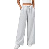 LYANER Women's Wide Leg Striped Pants Casual Drawstring Elastic Low Rise Pajama Pants Lounge Wear Trousers Pure White Medium