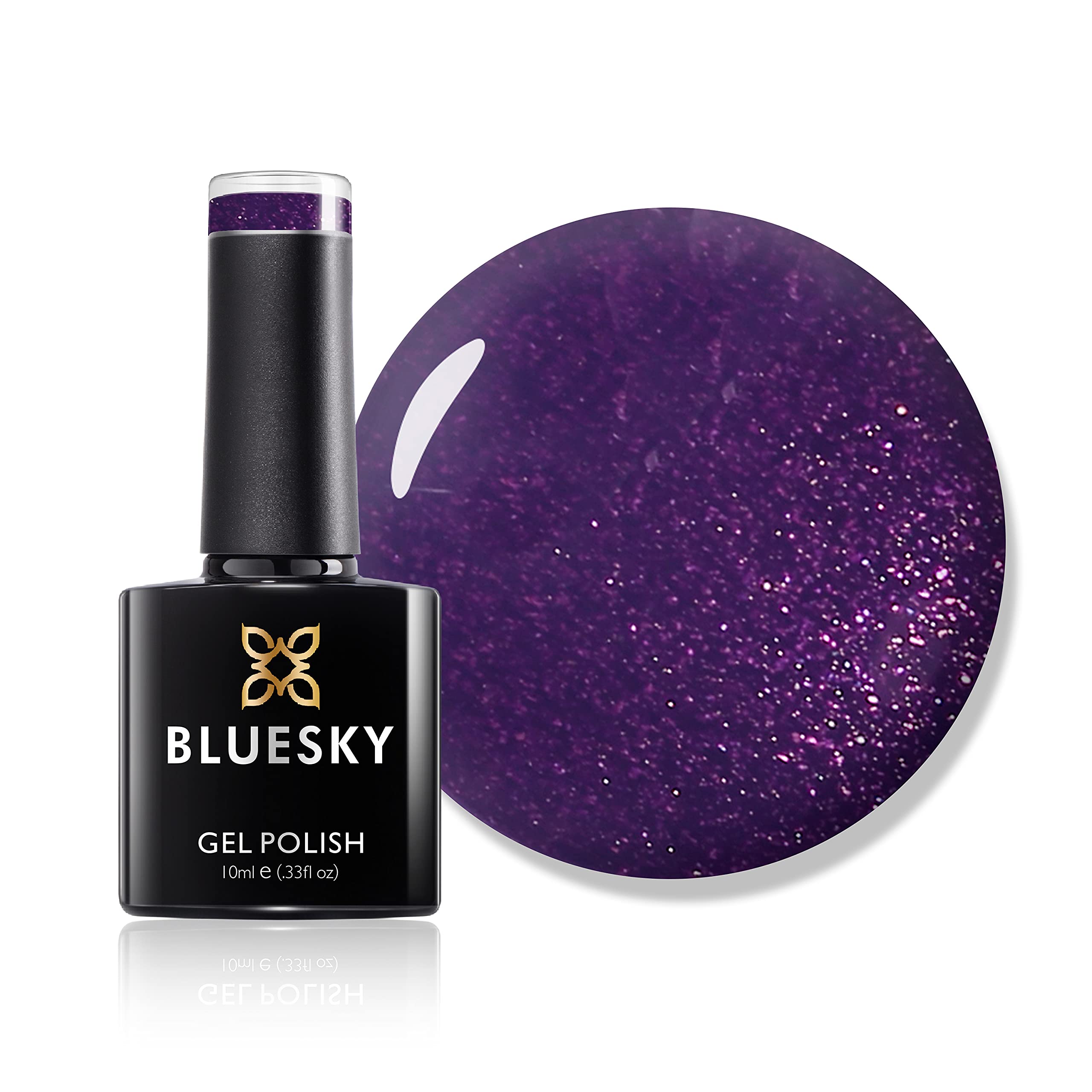 Bluesky Gel Nail Polish, Plum Shine A003, Dark, Glitter, Plum, Purple, Long Lasting, Chip Resistant, 10 ml (Requires Drying Under UV LED Lamp)