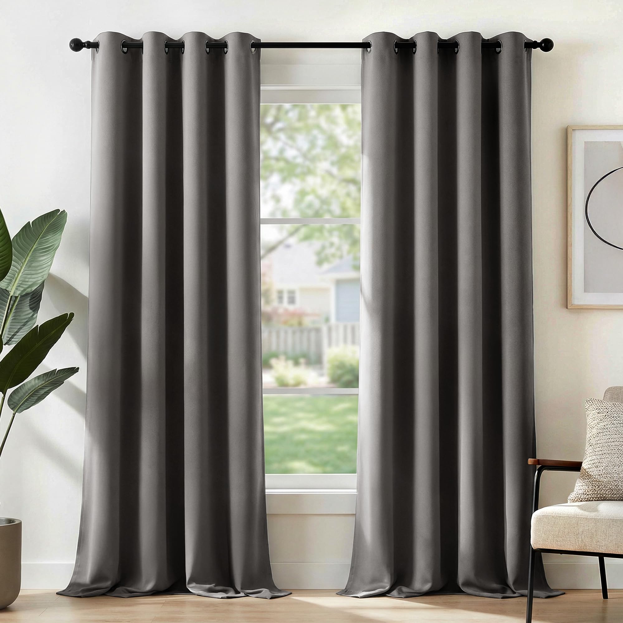 Deconovo Thermal Insulated Blackout Curtains, Anti-Cold, Curtains for Living Room and Bedroom, Modern Design with Eyelets, 140 x 270 cm (Width x Height), Light Grey, 2 Pieces