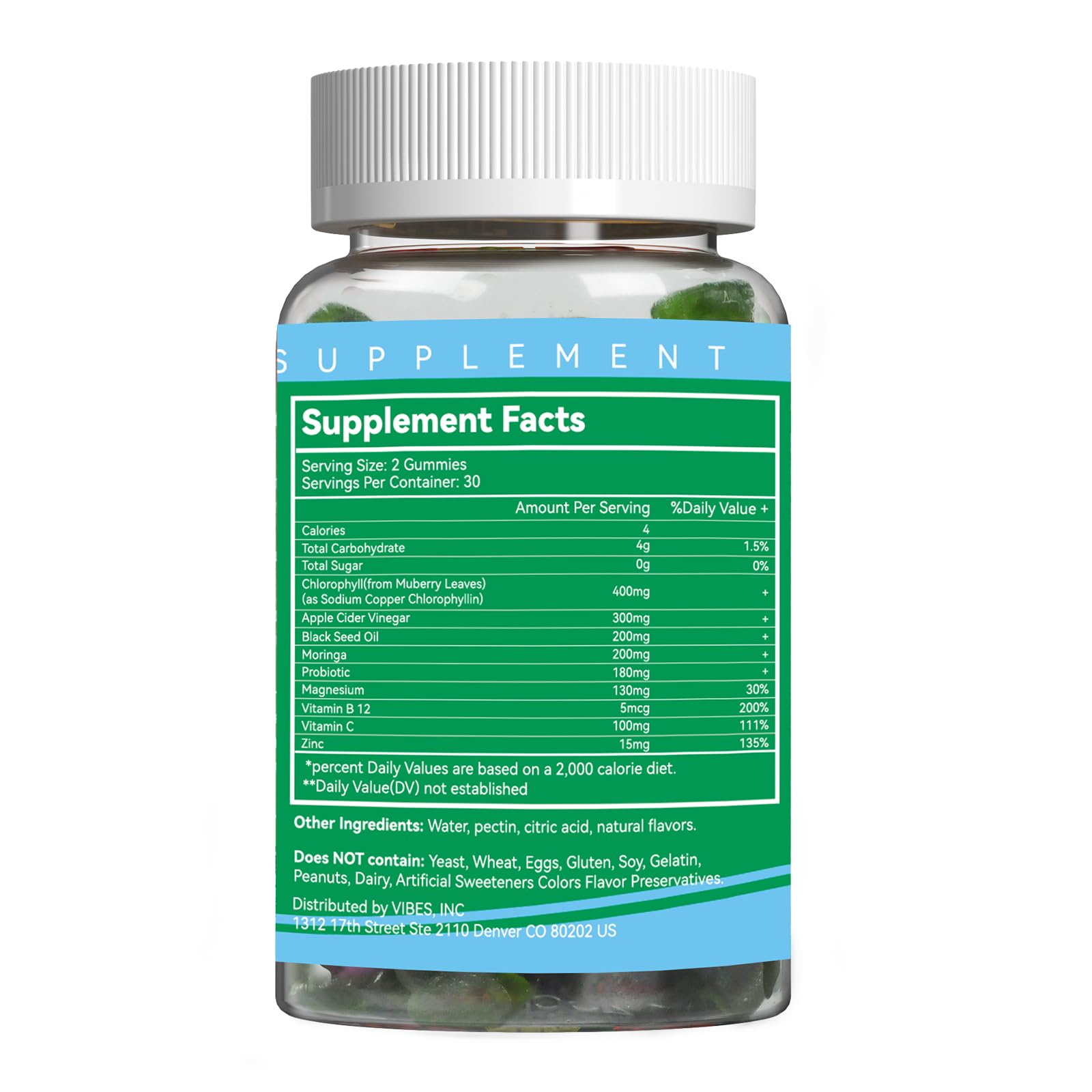 Sugar Free Chlorophyll Gummies, Vitamin B12 Zinc - Natural Deodorant*, Supports Healthy Skin & Body Detox*, Immune & Digestion Support, Chewable Chlorophyll Supplement for Women - 60 Count