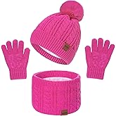3 Pcs Kids Winter Hat Gloves Scarf Set, Toddler Knitted Beanie Hat Neck Warmer Mittens Fleece Lined Set for Boys and Girls