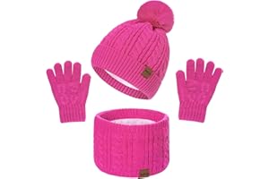 GOXRUNX 3 Pcs Kids Winter Hat Gloves Scarf Set, Toddler Knitted Beanie Hat Neck Warmer Mittens Fleece Lined Set for Boys and Girls