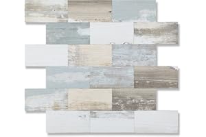 OYASIMI 20-sheet Vintage Wood Grain Peel and Stick Backsplash, 12’’Ceramic Look Subway Tile, Waterproof Peel and Stick Wall T