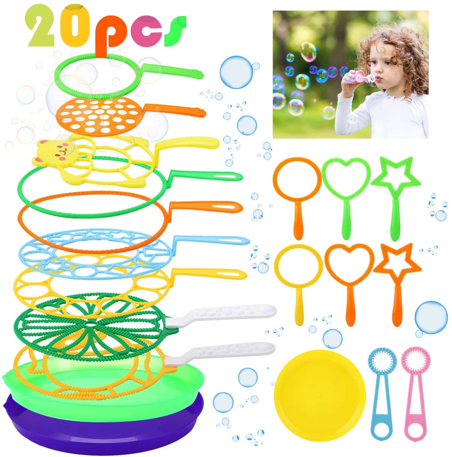 Joyibay 20pcs Bubble Wand Set with Big Bubbles for Kids & Parties