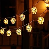 30 LED Skull String Lights, 15ft Halloween Decoration, Battery/USB Powered, 2 Lighting Modes, Indoor/Outdoor for Home, Yard, Patio