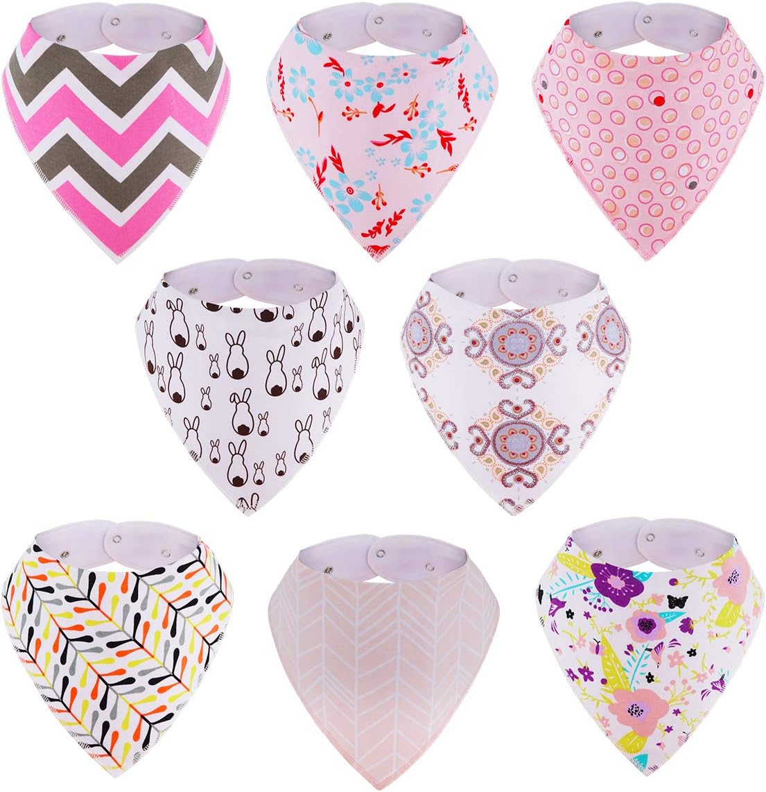 Baby Bibs, 8-Pack Kirecoo Bandana Drool Bibs Baby Girl Bibs for Drooling and Teething, 100% Organic Cotton and Super Absorbent Drool Hypoallergenic Bibs, Baby Shower Gift