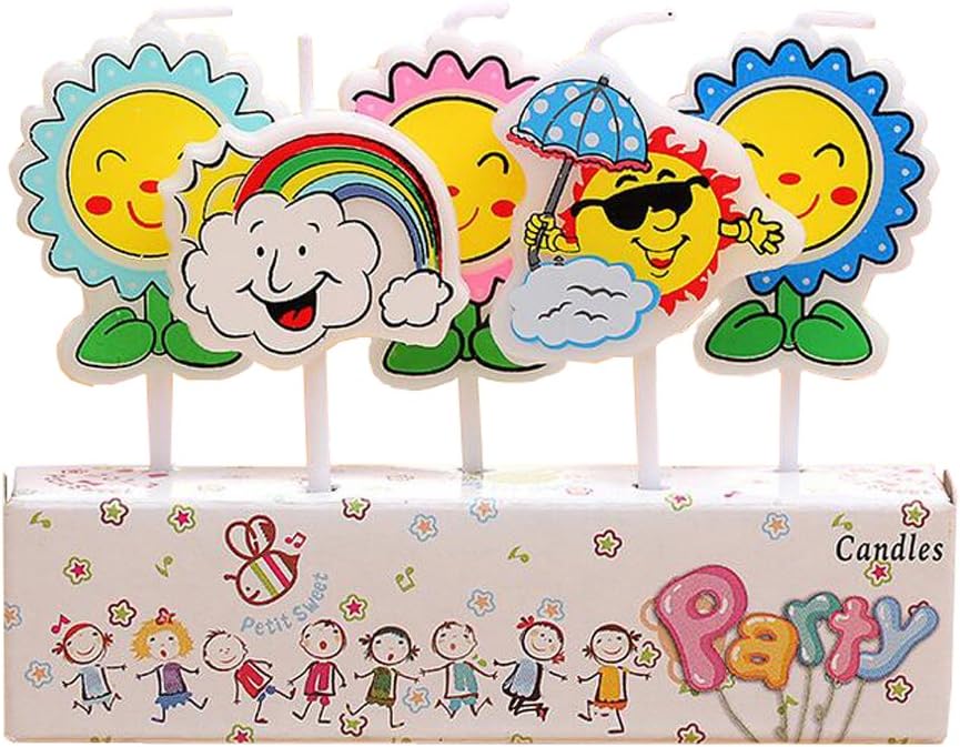 Fayear Cartoon Birthday Party Cake Candle for kids Funny Time Party Birthday Decoration 5PCS/Box (Flowers)