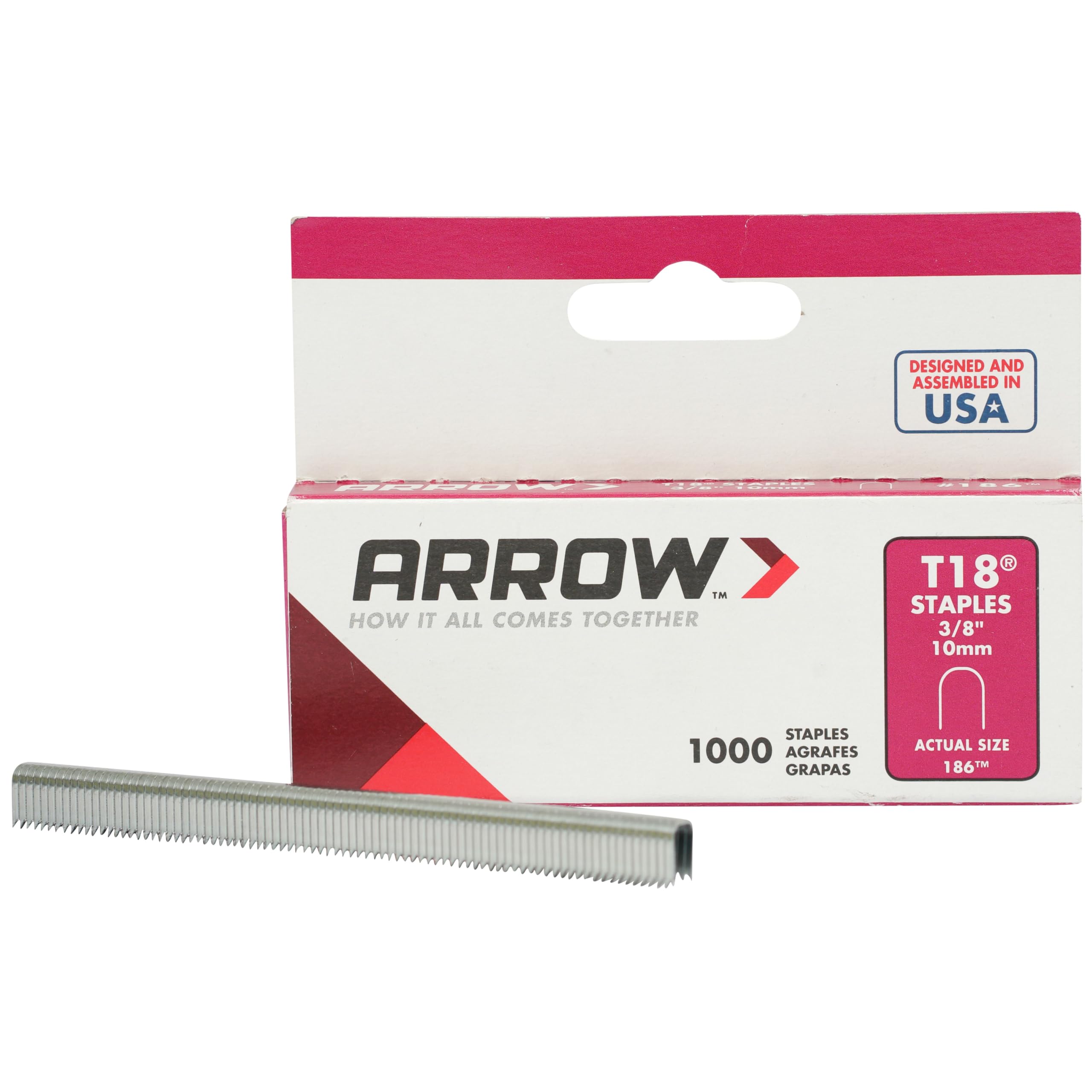 Arrow Staples T18 Box ,Silver,1000 - 3/8 in