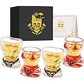 Muscle Man & Bikini Glass Shot Glasses, Personality Skull Design, 30ml Heavy Base Shot Cups Set of 4 with Gift Box for Alcohol Shots, Vodka, Expresso, Tequila & Dessertsor Birthday Christmas Gift