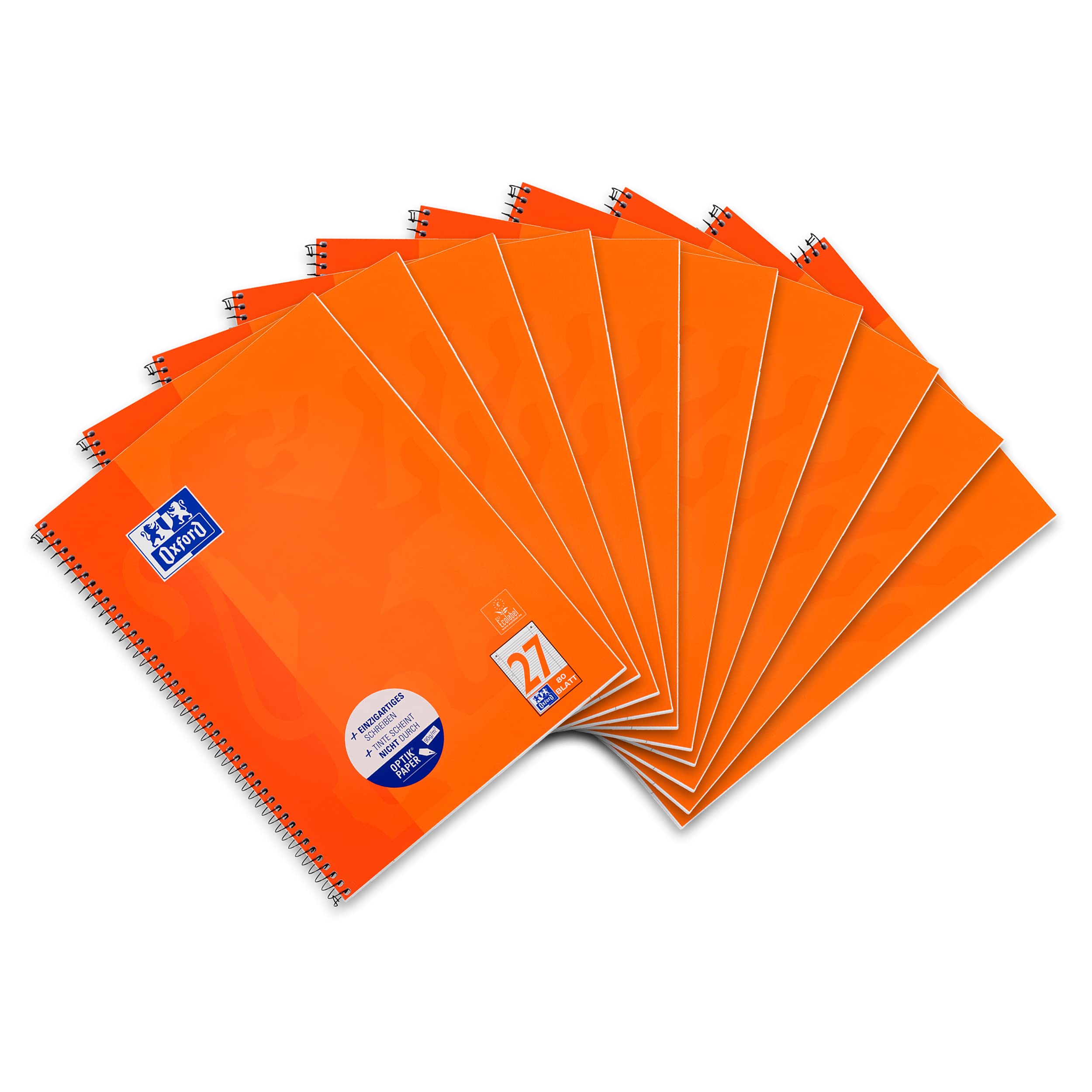 Oxford College Notepad School A4 Squared with Double Margin, 80 Sheets Type 27 ruling - Lined Middle Margin li. & re. Pack of 10 Orange