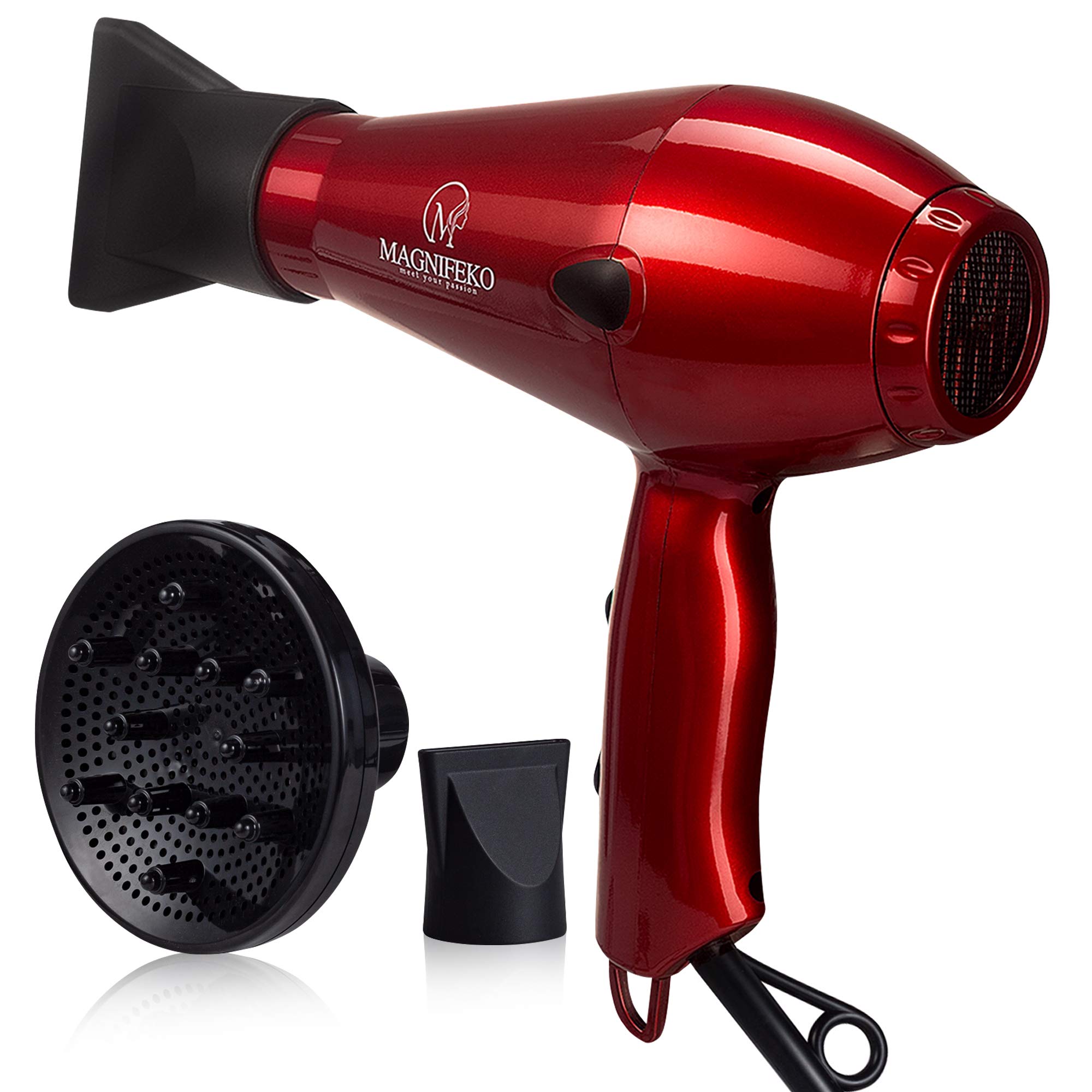 Magnifeko 1875W Professional Hair Dryer with Ionic Conditioning - Powerful, Fast Hairdryer Blow Dryer - 2 Speeds, 3 Heat Settings