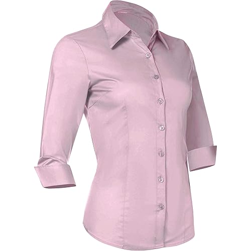 Button Down Shirts for Women 3 4 Sleeve Fitted Dress Shirt and Blouses Work Top