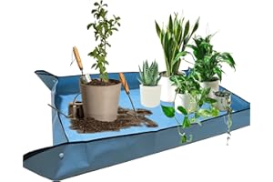 HEJVULKAN 59" x 39" Extra Large Plant Repotting Mat, Foldable Gardening Mat for Indoor, Transplanting Houseplants, Pot Out, Mix Soil and Mess Control, Gardening Gifts for Women Men Plant Lover(Blue)