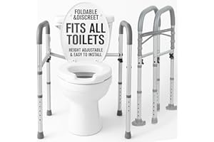 Vive Toilet Safety Rail - Medical Chair for Handicapped & Seniors - Folding Bathroom Frame w/Handles, Arms for Elderly, Disabled - Standalone Grab Bar - Seat Assistance Support Stand Up Assist