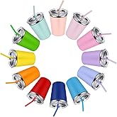 Rommeka 12 Pack Kids Cups Spill Proof, 12oz Stainless Steel Sippy Cup with Straws and Lids, Water Tumbler with Colorful Silicone Sleeves for Kdis and Adults