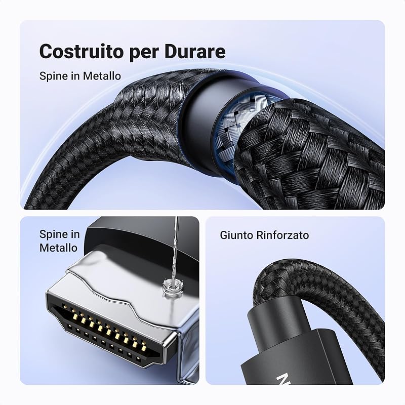 Cavo HDMI 2.1 Certificato 8K 10K 60Hz 48Gbps 4K 120Hz (2M)