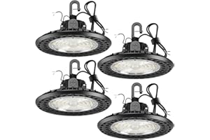 G GJIA 4 Packs High Bay LED Lights, High Bay Led Shop Lights for Warehouse Barn Factory, 5000K Daylight, 240W, 100-277V, Dimmable 0-10V, Waterproof, Commercial Bay Lighting, Super Bright, UL,Black