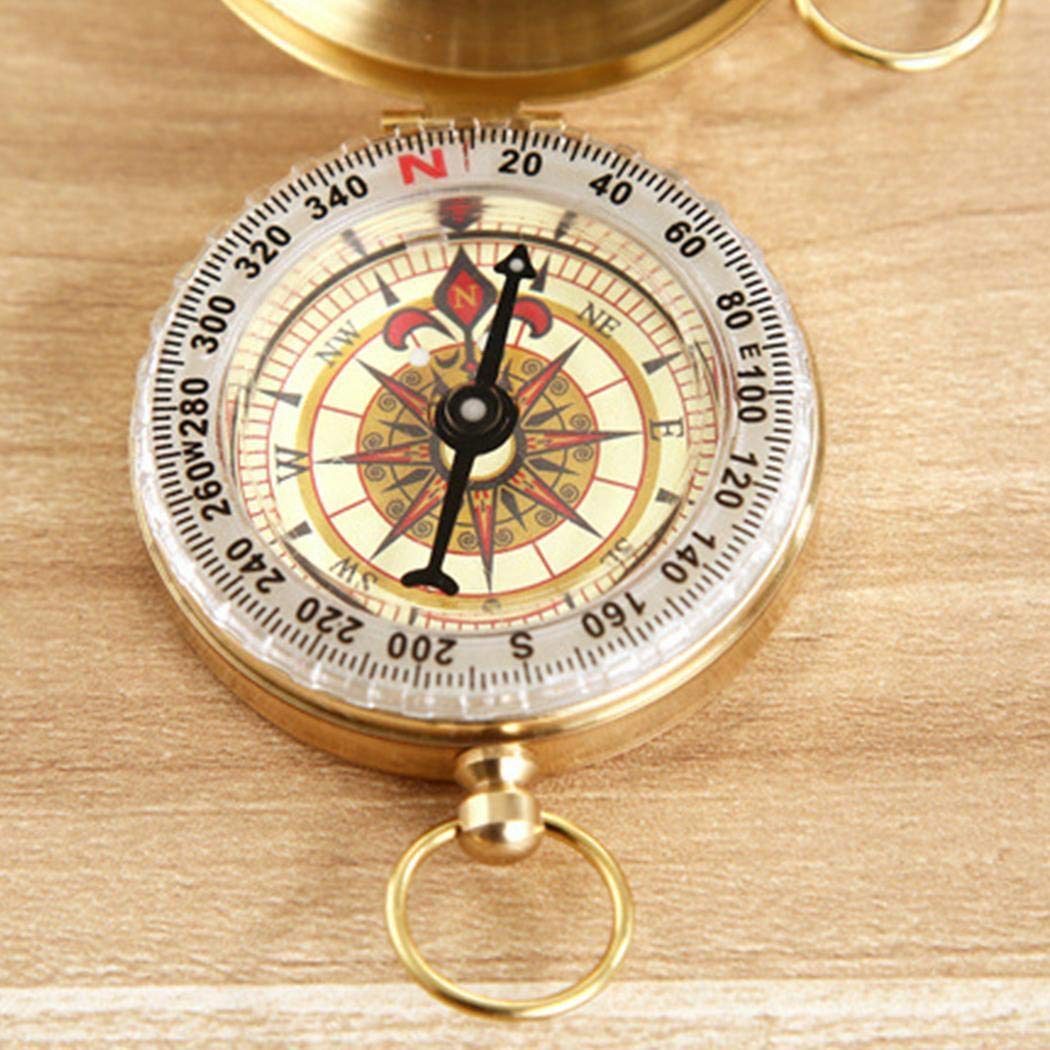 piokikio Classic Pocket Style Copper Clamshell Compass Waterproof Luminous Compass Camping Gear Survival Gear