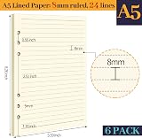 Fandamei 6 Pack A5 Refills 270 Sheets 540 Pages 8mm Ruled 6-Hole Loose Leaf view 2