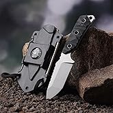 Small Fixed Blade Hunting Knife with Sheath,Survival Hunting Knife With Fire Starter,Compass,Mirror,2.36"" Blade 440C Stainless Steel,G10 Handle For Outdoor Camping Hiking Fishing, Black