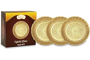Shubhkart Solid Brass Decorative Nakshi Plate Set for Puja, Decoration & Diwali Gifting (Small 7 cm, Pack of 3, Solid Brass)