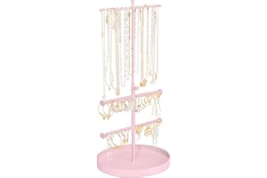 Jenseits Jewelry Holder Organizer Stand, 3 Tier Necklace Organizer Earring Holder Tree, Adjustable Height Jewelry Display Towers, Long Necklaces Bracelets Jewelry Storage Rack Gift For Women, Girls
