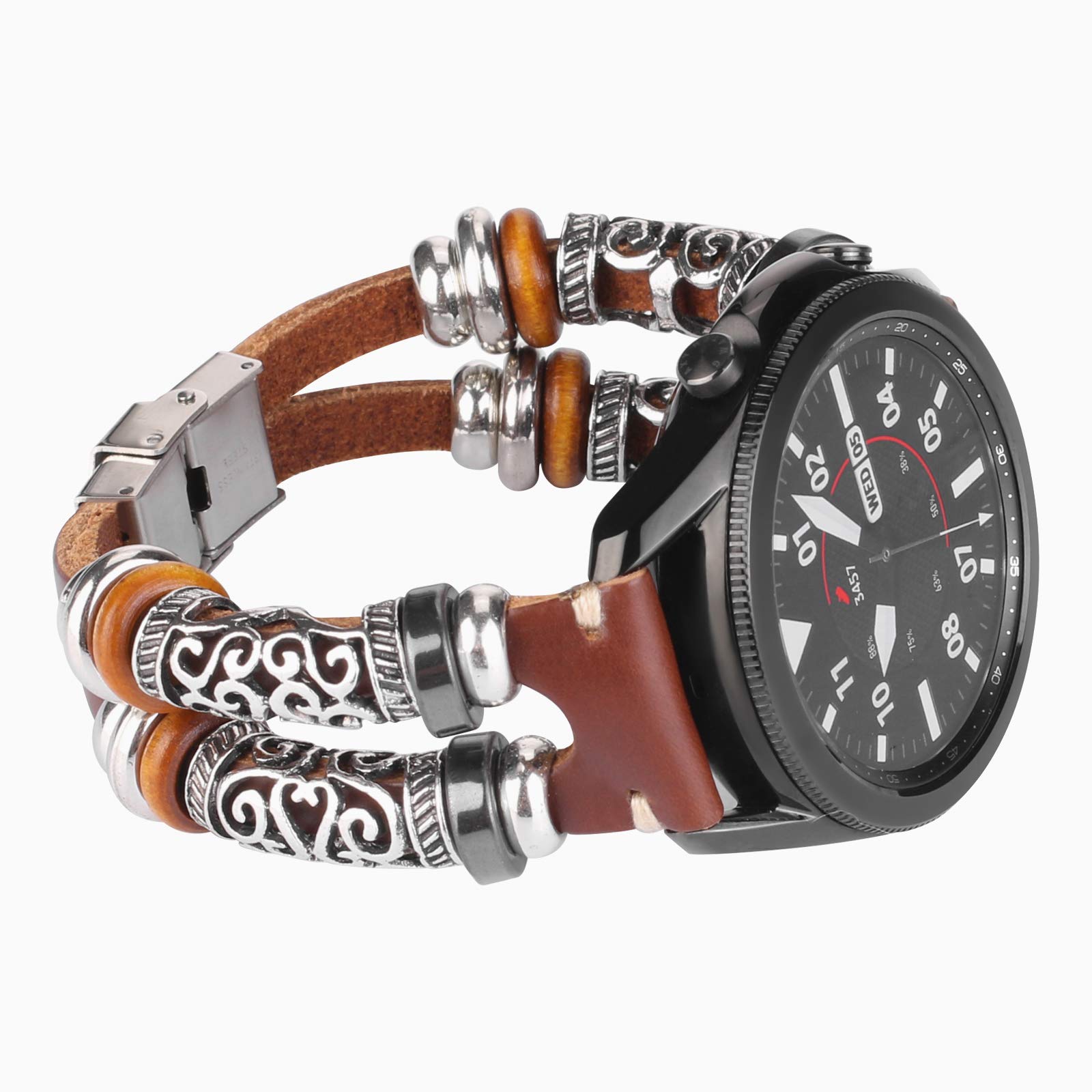 KONAFEI Compatible with Samsung Galaxy Watch 7&FE&6&5&4&3 Band/40mm 44mm/Watch 5 Pro/Watch 6&4 Classic 43mm/47mm/42mm/46mm/Active 2/Garmin Venu, 20mm Leather Bracelet Metal Buckle Strap for Women&Men