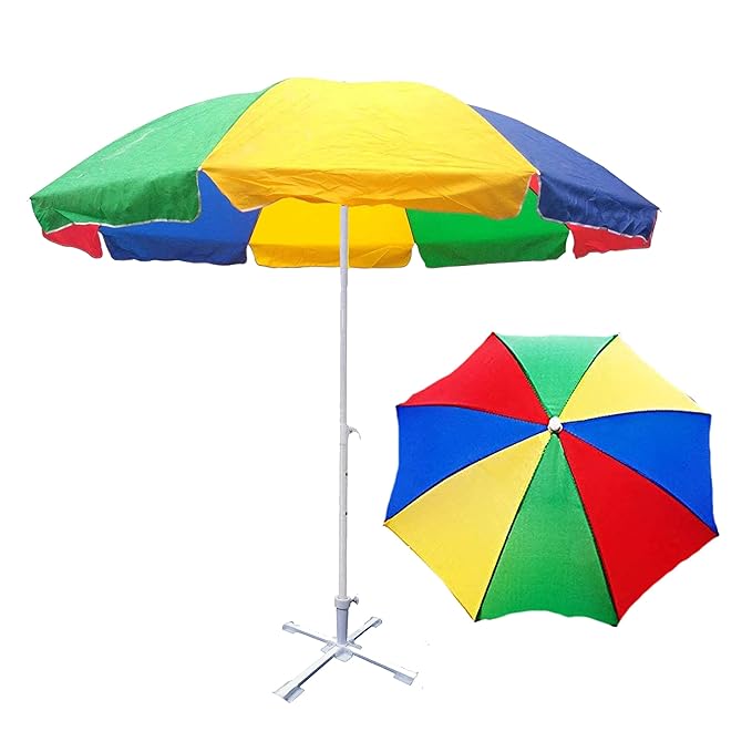 8ft Big Size Umbrella with Four Leg Base Stand for Garden Beach Resorts