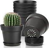 T4U 10cm Plastic Plant Pots 6-Pack with Saucers—Drainage Hole Indoor Outdoor