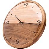 Driini Analog Dome Glass Wall Clock (12") - Pine Wood Frame with Two-Tone Wooden Face - Battery Operated with Silent Movement - Large Decorative Clocks for Classroom, Office, Living Room, or Bedrooms.