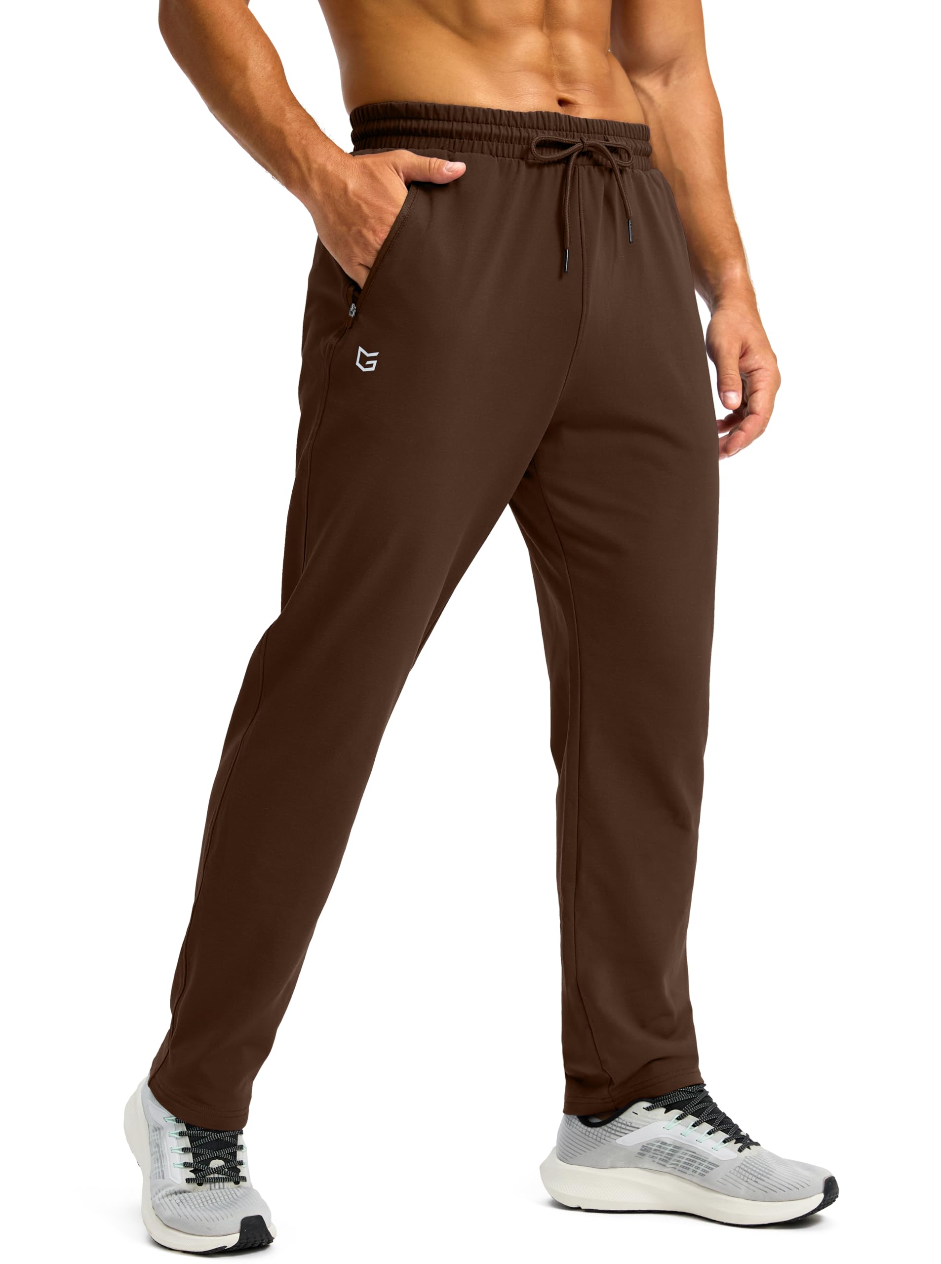 G Gradual Men's Fleece Lined Winter Pants with 3 Zipper Pockets Warm Athletic Joggers Workout Running Sweatpants for Men(Brown,M) Image