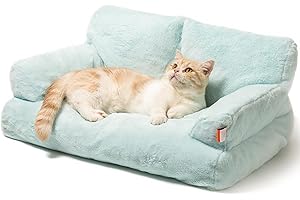 MEWOO Pet Bed for Medium Small Cats and Dogs, Washable Puppy Sleeping Bed Cat Couch Pet Sofa Bed, Soft Calming Cat Sofa Beds for Indoor Cats Anti-Slip Bottom (Blue)