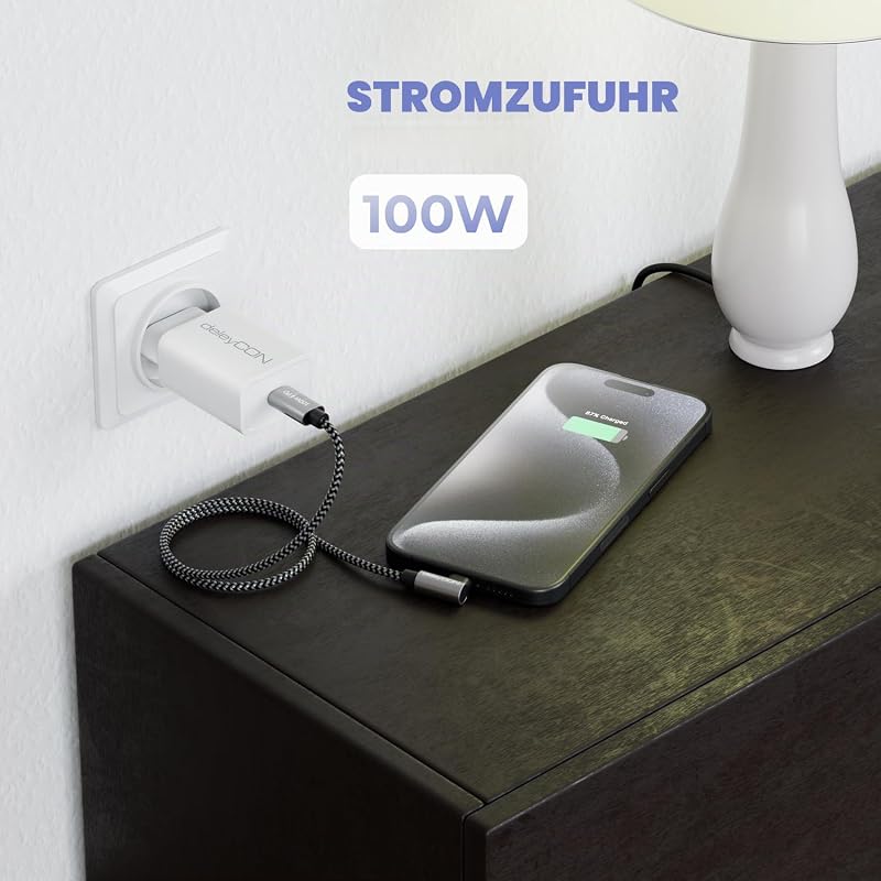 0,30m USB-C Kabel 100W 90° gewinkelt USB-C auf USB-C