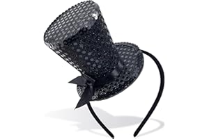 BNIKSOK Mini Top Hat Headband Black Sequin Fascinator Tea Party Headpiece for Women Lady Gril 1920s Party Halloween Christmas Costume Accessory