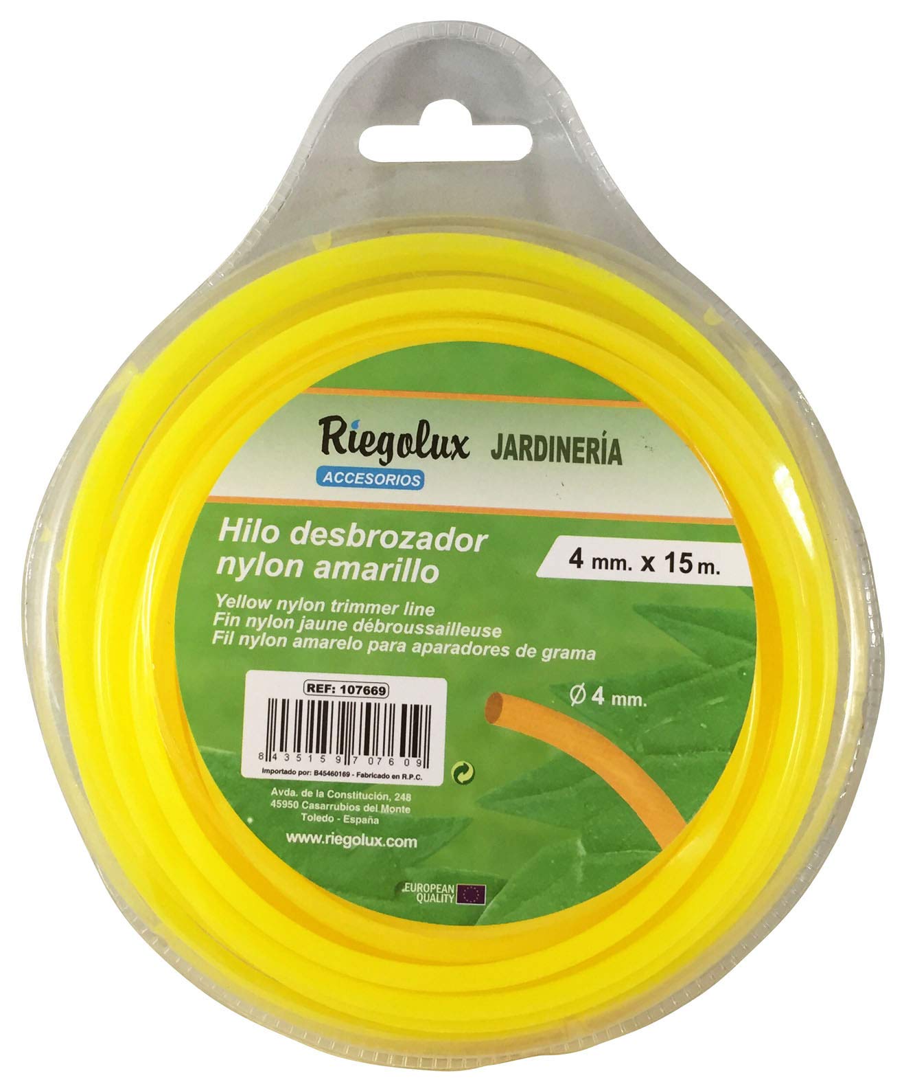 Riegolux 107669 Brushcutter Thread Nylon, Round, Yellow, 4 mm x 15 m
