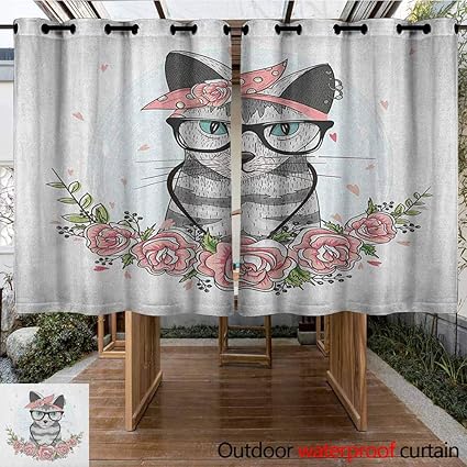 Amazon Com Outdoor Window Curtains Kitten Hipster Cool Cat