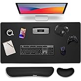 Gimars 4 in 1 Mouse Pad and Keyboard Wrist Rest Set, Large Mouse Pad with Memory Foam Wrist Support Pad for Desk with Coaster, Easy Typing Pain Relief, Gaming Office Home, 31.5x12 inch, Black
