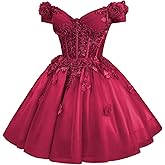 3D Butterfly Homecoming Dress for Teens Lace DAMA Dress for Quinceanera Off Shoulder Sparkly Tulle Short Prom Dress