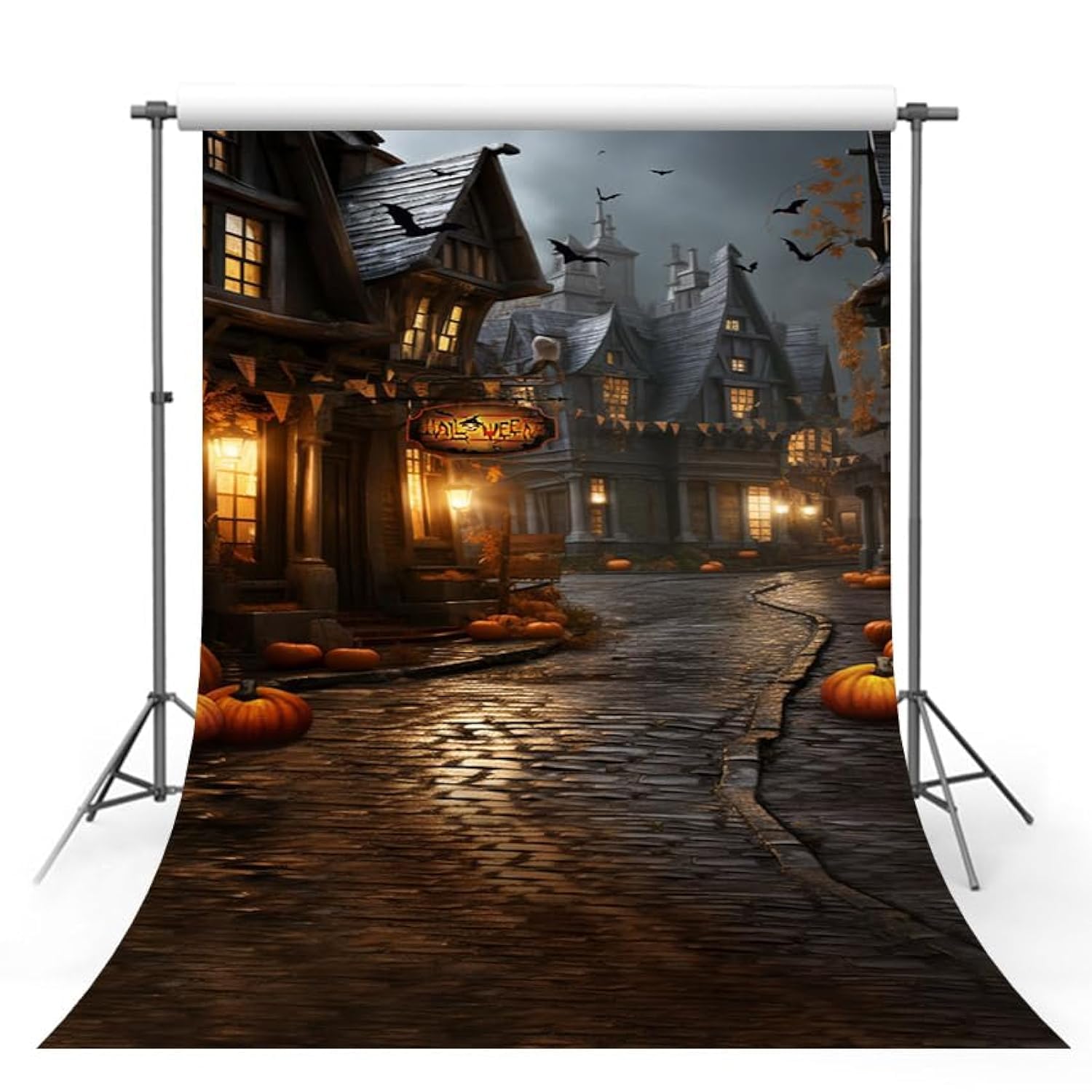 MEHOFOND 5x7ft Halloween Backdrop Pumpkin Night Bat street Castle Horror Night halloween decorations Children Party Decoration Banner Photography Backdrop Wall Studio photo Props