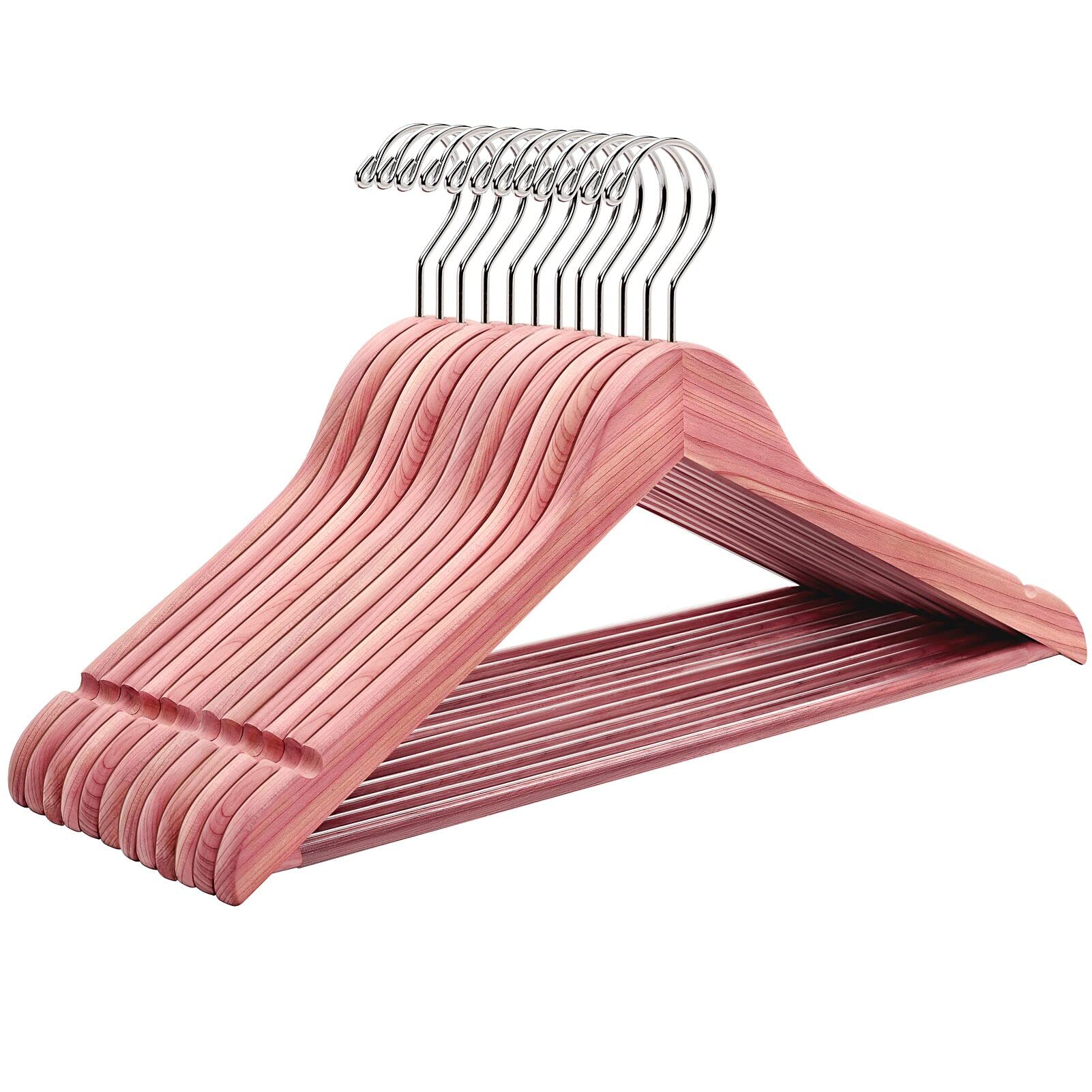 Amber Home 44.5cm Aromatic Natural Red Cedar Wood Suit Hangers 10pcs, Smooth Wooden Coat Hanger with Non Slip Pants Bar and Notches, Slim Clothes Hangers Rack for Jacket Dress Blouse Shirt Trousers