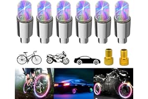 YUERWOVER 6 Pack Tire Lights Flash Wheel Light Waterproof LED Valve Cap Lamp Motion Activated with 6 Extra Batteries and 2 French Valve Adapters for Vehicles Car Truck Motorcycle Bike (Colorful)