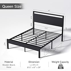 Z-hom Queen Bed Frame with Modern Wood Headboard