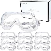 EYEGLASSTOR 10 Pack Protective Safety Goggle for lab chemistry soft lightweight goggles over prescription glasses Anti-Splash worker construction Eye protection Science Onion Cutting and More White