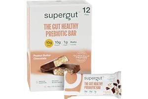 Supergut GLP-1 Boosting Prebiotic Bars, Peanut Butter Chocolate - Gut Healthy Protein Snacks & Breakfast Bars - Keto-Friendly Meal Replacement Energy Bars for Gut Health (12 Count)