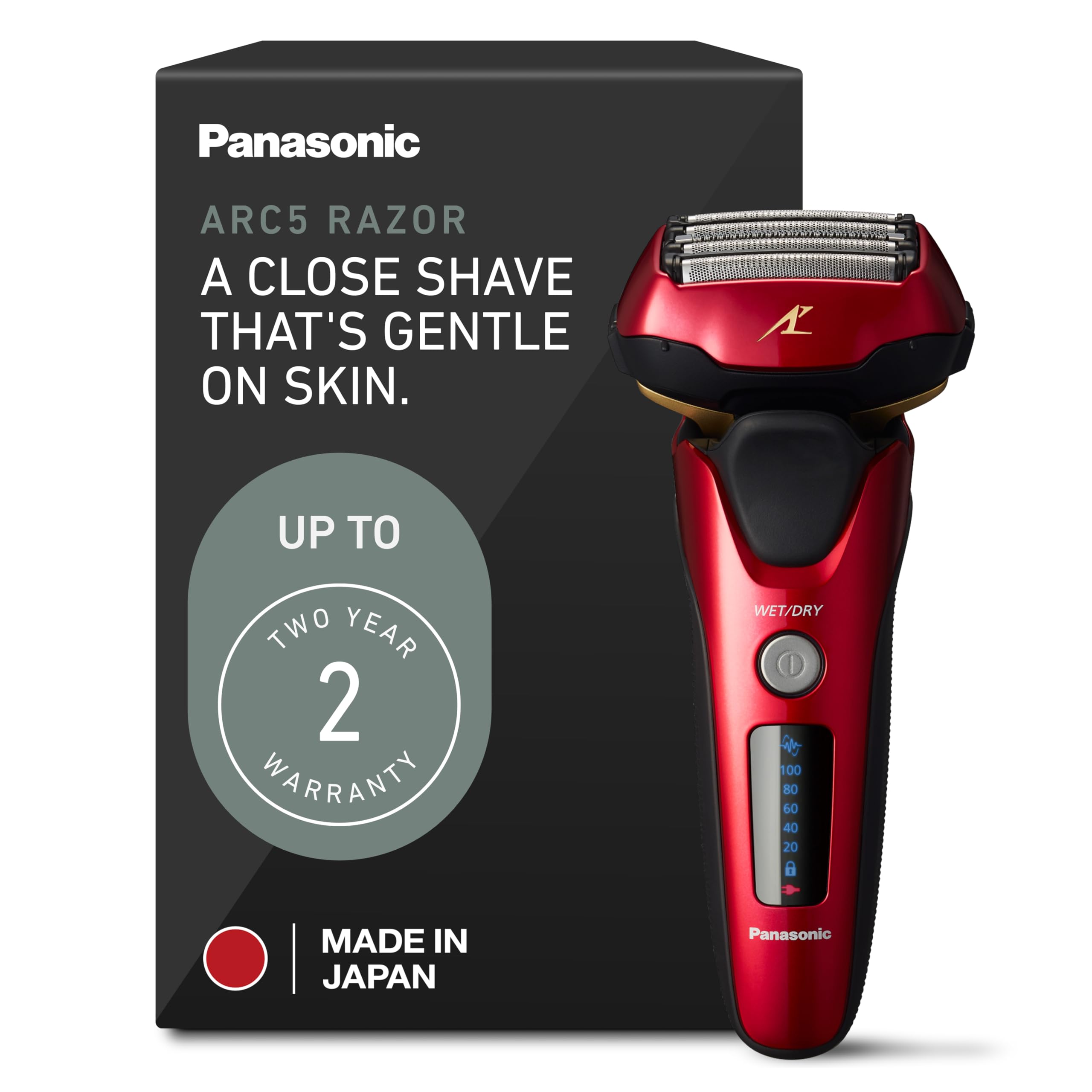 Photo 1 of Panasonic ARC5 Electric Razor for Men with Pop-up Trimmer, Wet Dry 5-Blade Electric Shaver with Intelligent Shave Sensor and 16D Flexible Pivoting Head - ES-ALV6HR (Red)