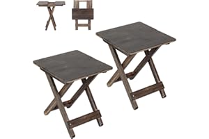 DAXULY Small Patio Table, Outdoor Folding Side Table, Portable Side Table, Small Side Table, Accent Table, Small Coffee End Table, Wood Table Top for Living Room, Bedroom... (Square - Walnut - Set 2)