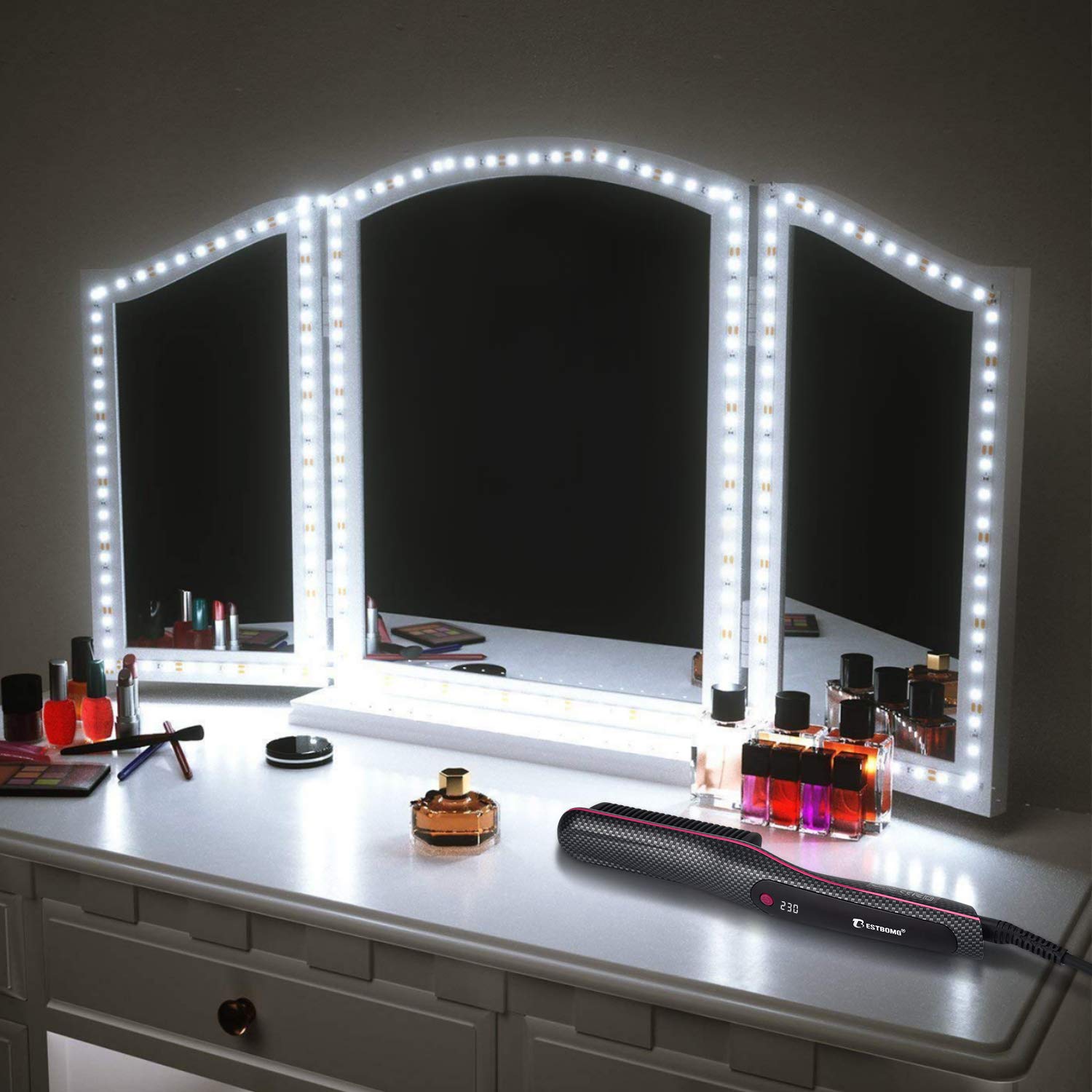 BESTBOMG Plancha de pelo barba flequillo para Los hombres Peine alisador barba alisar funciona fijador peinar Rizador de pelo Multifuncional La rápida enderezadora (Rectángulo)