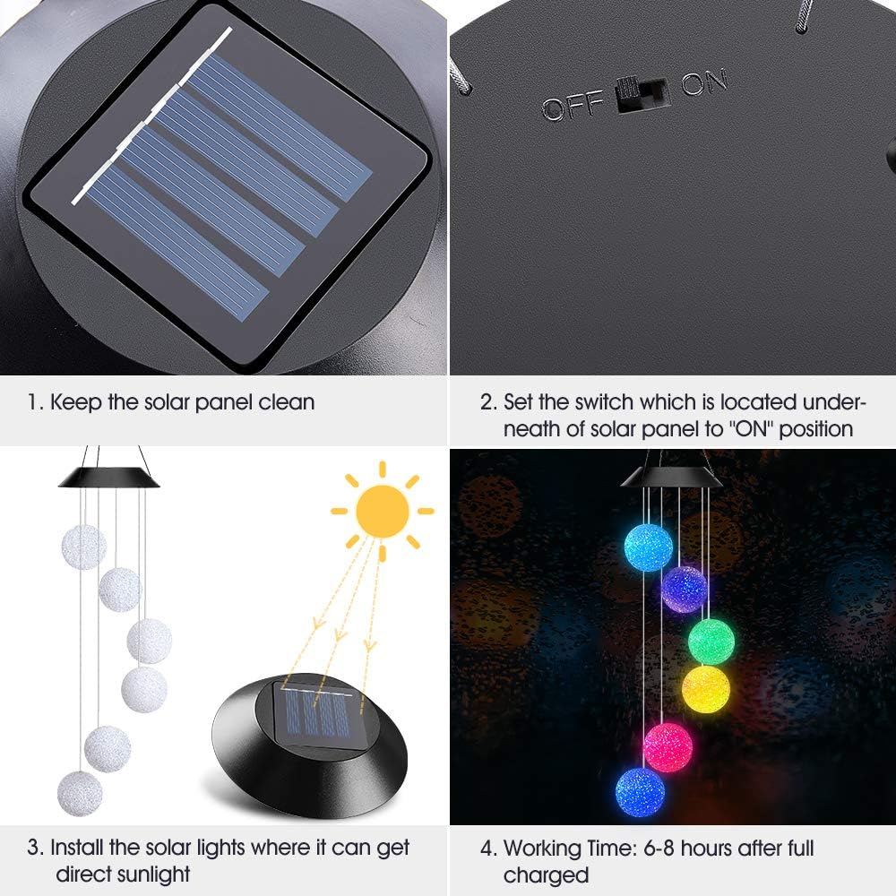 AceList Color Changing Solar Power Wind Chime Crystal Ball Wind Chime Wind Mobile Portable Waterproof Outdoor Windchime Light for Patio Yard Garden Home : Garden & Outdoor
